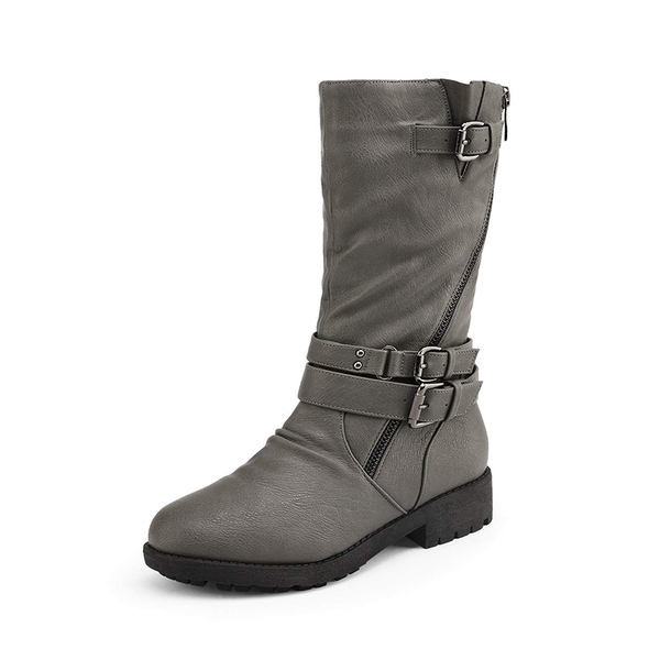 Kids Buckle Knee High Boots - GREY -  0