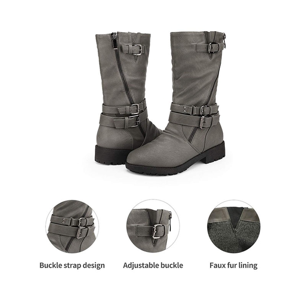 Kids Buckle Knee High Boots - GREY - 4
