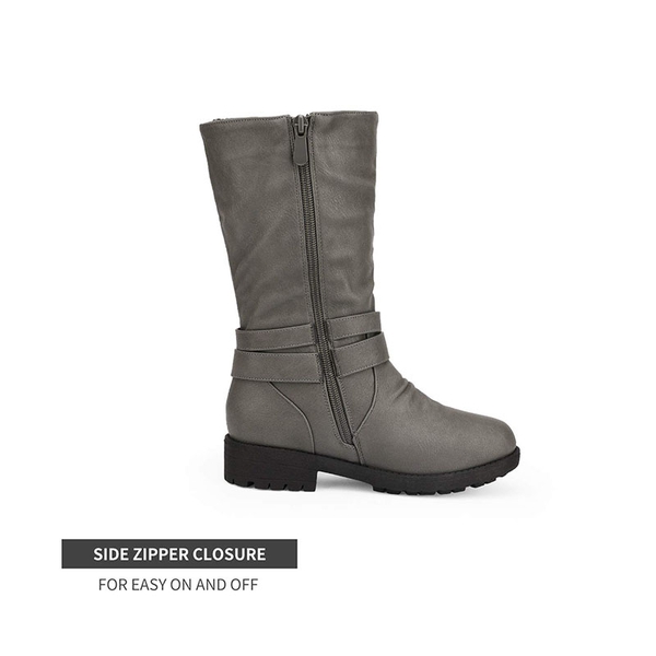 Kids Buckle Knee High Boots - GREY - 1