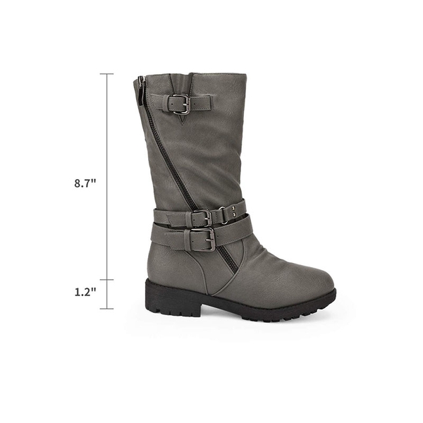 Kids Buckle Knee High Boots - GREY - 2