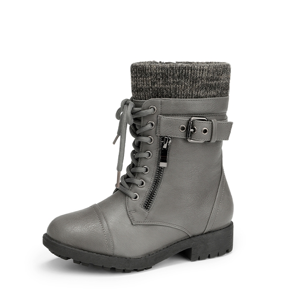 Girl's Mid Calf Combat Boots - GREY -  0