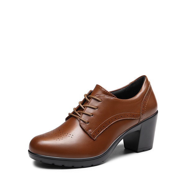 Arch Support Chunky Heel Oxfords - BROWN PU -  0