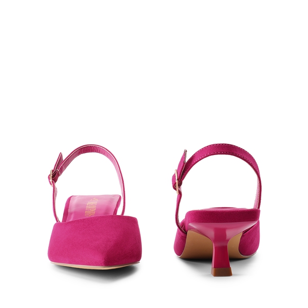 Pointed-Toe Slingback Kitten Heel Pumps - HOT PINK - 3