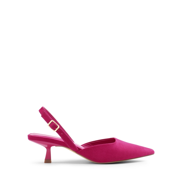 Pointed-Toe Slingback Kitten Heel Pumps - HOT PINK - 1