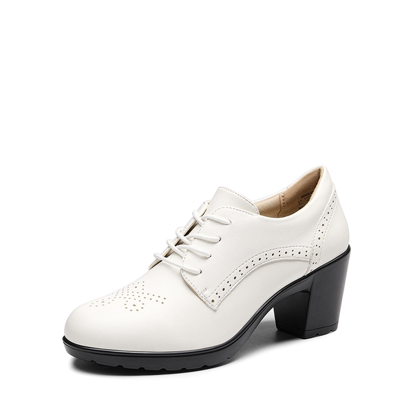 Arch Support Chunky Heel Oxfords - WHITE PU -  0