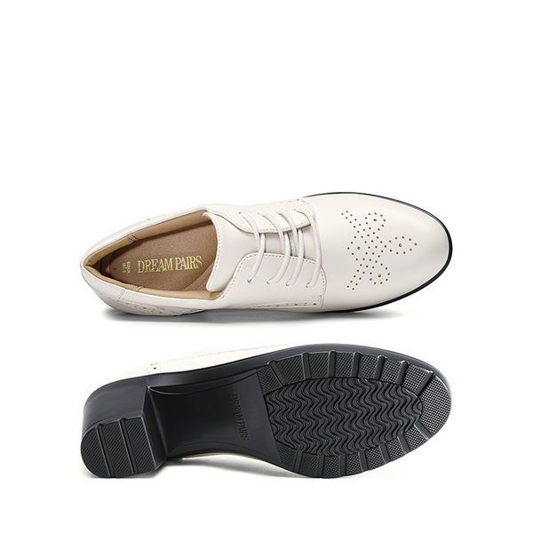 Arch Support Chunky Heel Oxfords - WHITE PU - 2