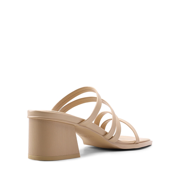 Square Toe Strappy Chunky Heel Sandals - NUDE - 3