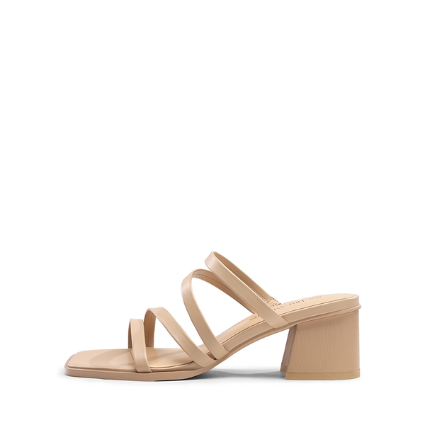 Square Toe Strappy Chunky Heel Sandals - NUDE - 1