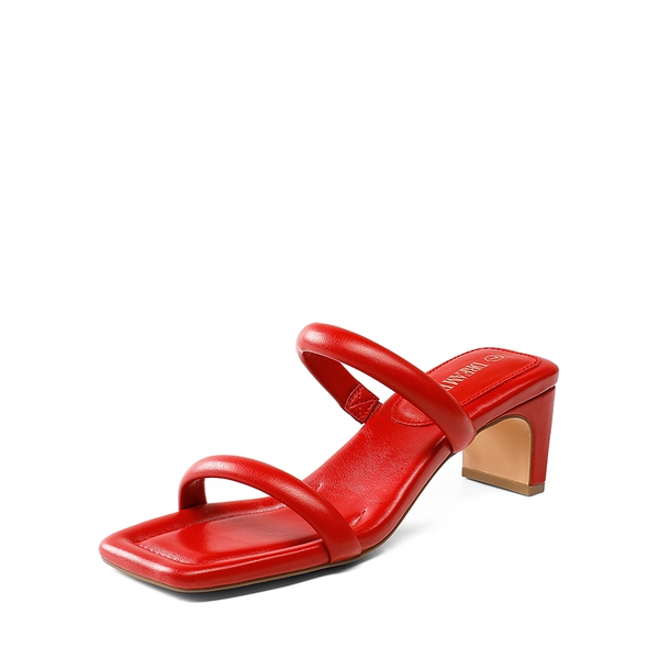 Square Toe Rectangular Double Strap Heel Sandals - RED -  0