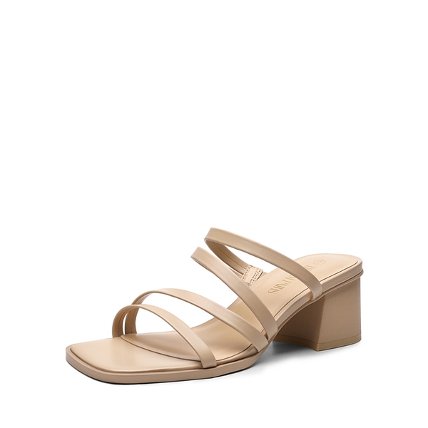 Square Toe Strappy Chunky Heel Sandals - NUDE -  0