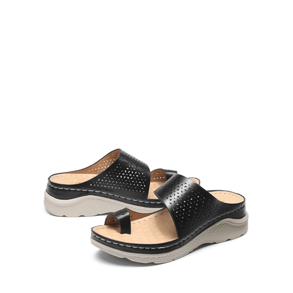 Massage Footbed Arch Support Cut-Out Sandals - BLACK - 5
