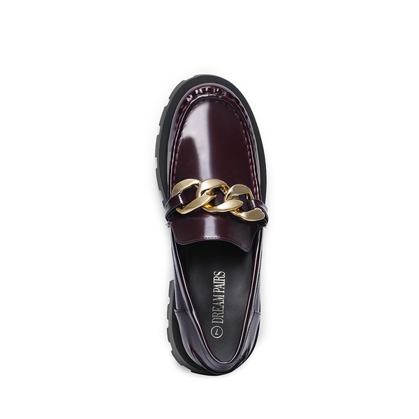 Golden Chain Chunky Loafers - BURGUNDY - 3