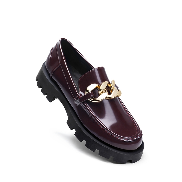Golden Chain Chunky Loafers - BURGUNDY - 2