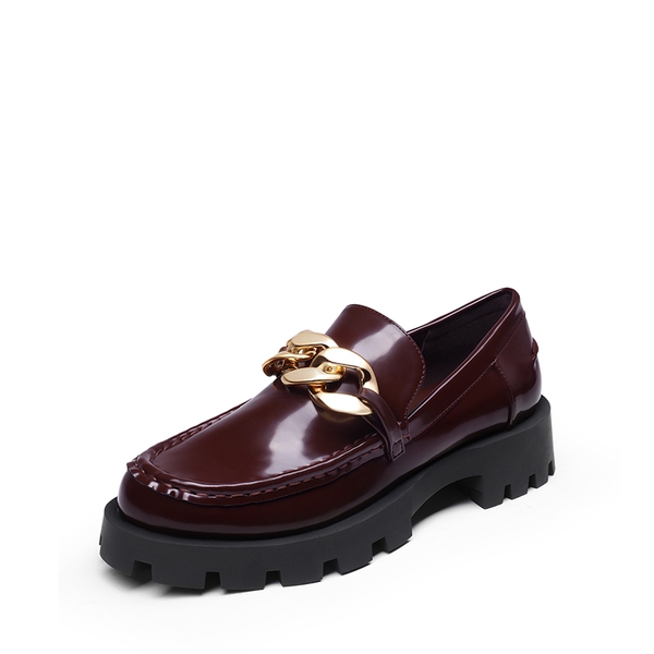 Golden Chain Chunky Loafers - BURGUNDY -  0