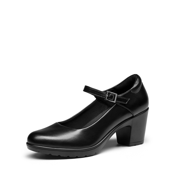 [Stand All Day Pumps] Edenia Round Toe Mary Jane Pumps - BLACK -  0