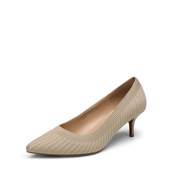 Pointed Toe Knitted Kitten Heel Pumps - NUDE-APRICOT KNITTING -  0