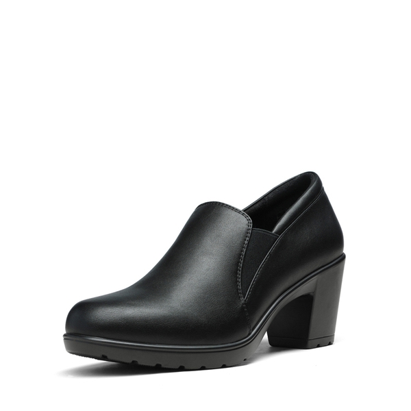 Wide Width Comfortable Round Toe Block Heel Pumps - BLACK -  0