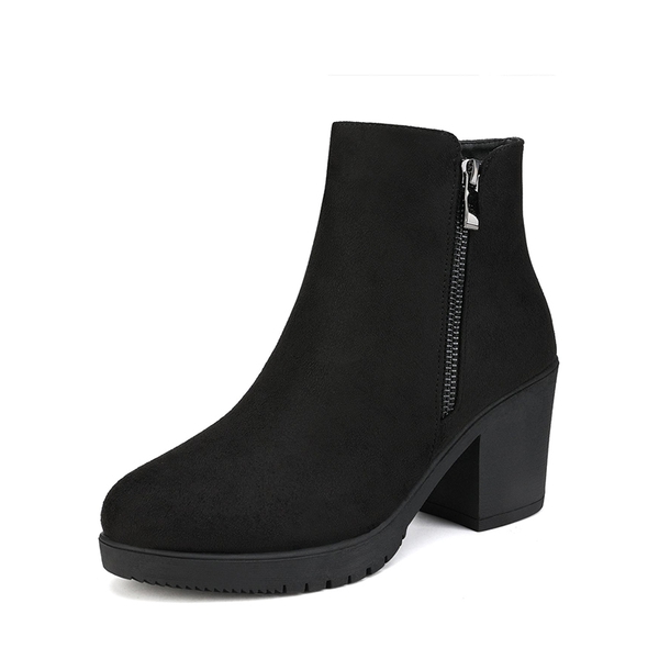 Low Heel Chunky Ankle Boots - BLACK -  0
