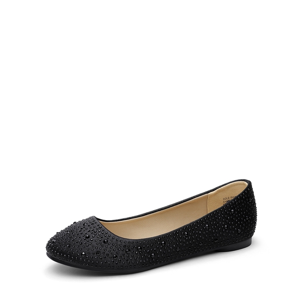 Ballet Rhinestone Sparkly Flats Shoes - BLACK -  0