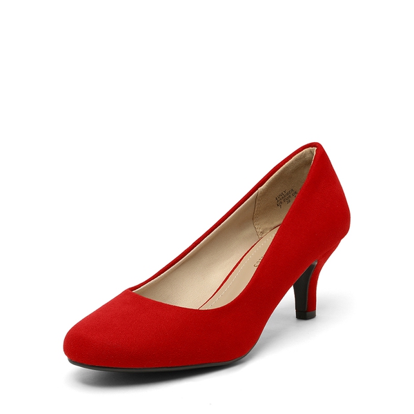 Round Toe Comfort Low Heel Pumps - RED -  0