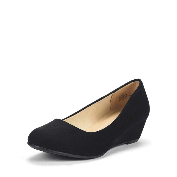 Wide Width Mid Wedge Heel Pump Shoes - BLACK-SUEDE -  0
