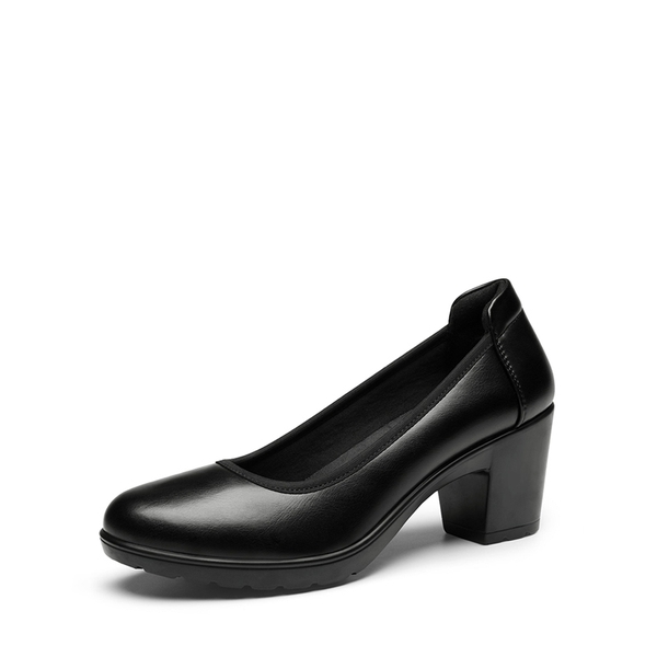 [Stand All Day Pumps] Edena Chunky Low Block Heel Pumps - BLACK -  0