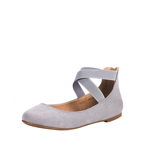 Elastic Closed Toe Flats with Ankle Strap - GREY -  0
