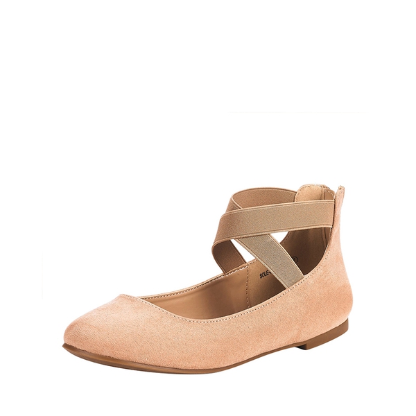 Elastic Closed Toe Flats with Ankle Strap - NUDE -  0