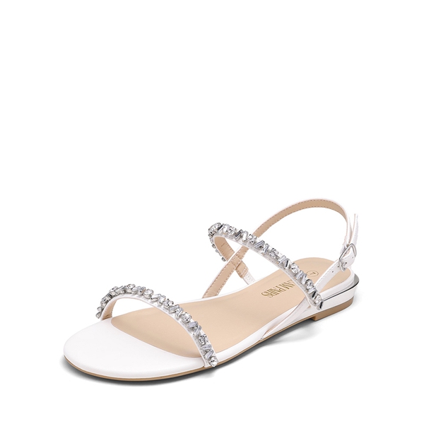 Rhinestone Flat Sandals - WHITE PU -  0