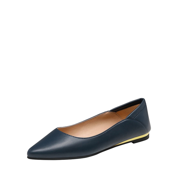 Pointed Toe Cute Ballet Flats - NAVY PU -  0
