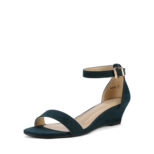 Ankle Strap Low Heel Wedge Sandals - NAVY SUEDE -  0