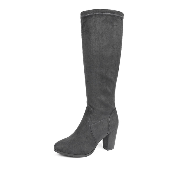 Round-Toe Chunky Heel Knee High Boots - GREY -  0