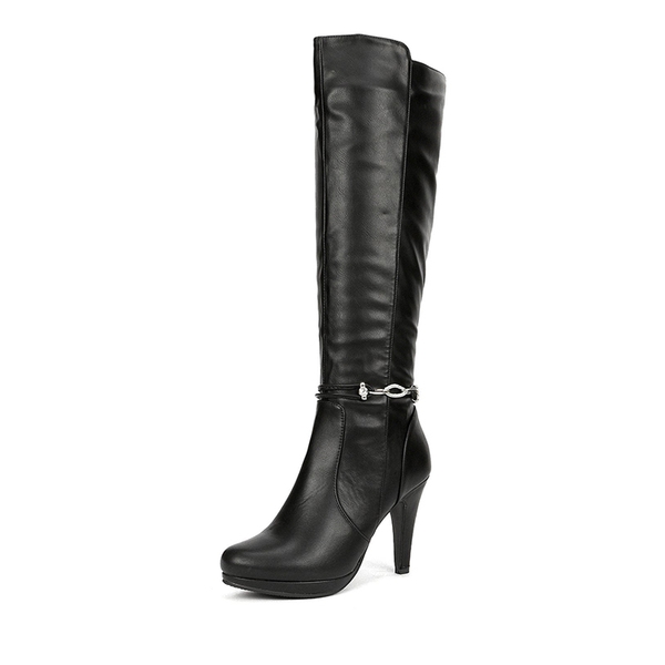 High Heel Knee High Boots - BLACK PU -  0