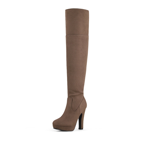 Thigh High Chunky Platform Boots - KHAKI -  0