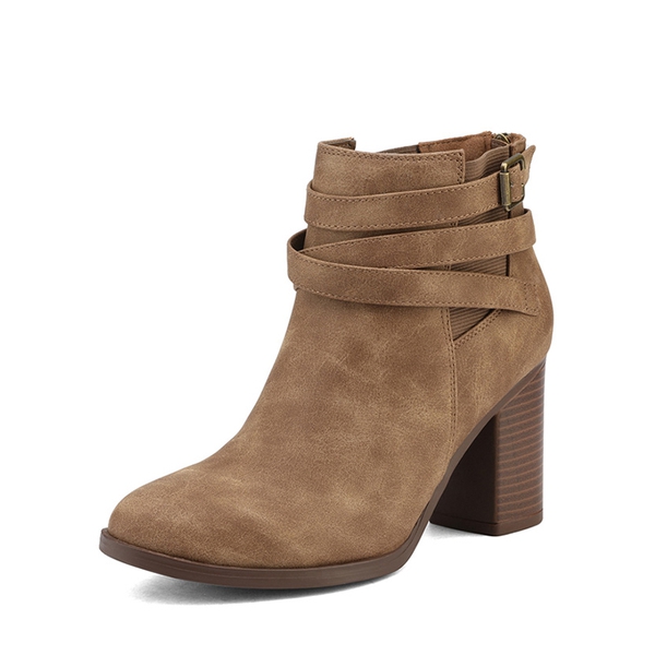 Stacked Mid Heel Chunky Ankle Booties - TAN -  0