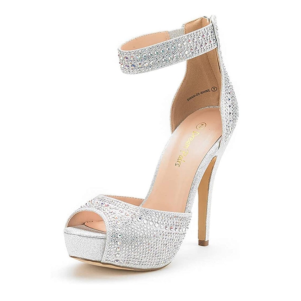 Peep Toe Stiletto Platform Sandals - SHINE SILVER -  0