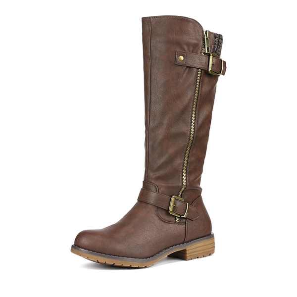 Knee High Low Riding Boots - BROWN -  0