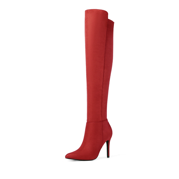 Stretch Pointed Toe Stiletto Over The Knee Boots - RED SUEDE -  0