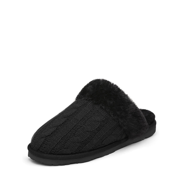 Winter Knitted House Slippers - BLACK -  0