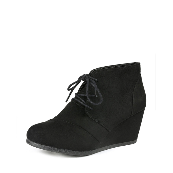 Lace Up Low Wedge Heel Ankle Boots - BLACK -  0