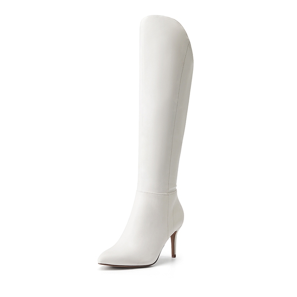 Side Zipper Stiletto Knee High Boots - WHITE-PU -  0