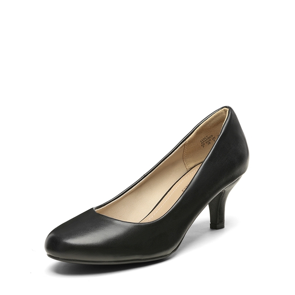 Wide Width Comfy Round Toe Low Heel Pumps - BLACK-PU -  0