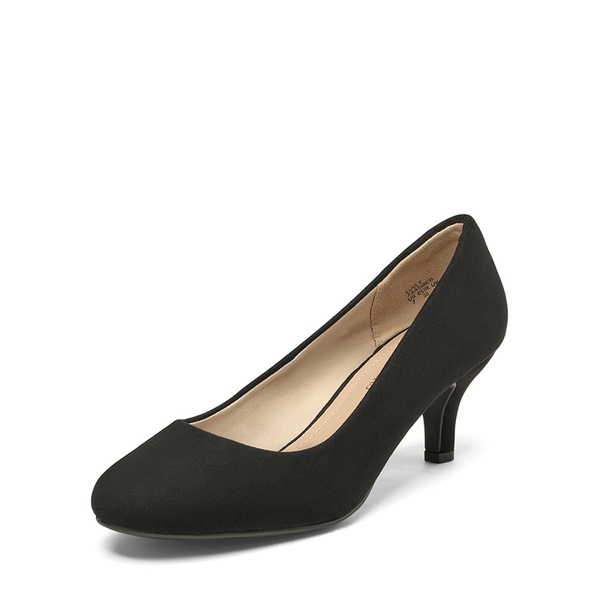 Wide Width Comfy Round Toe Low Heel Pumps - BLACK-SUEDE -  0