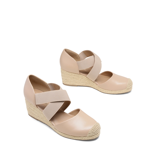 Closed-Toe Criss Cross Espadrille Sandals - NUDE - 2