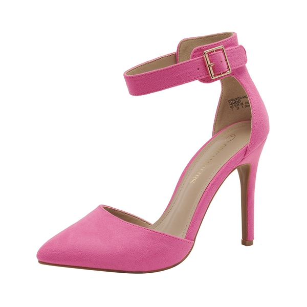 Pointed Toe Ankle Strap Stiletto Pumps - FUCHSIA -  0