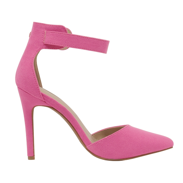 Pointed Toe Ankle Strap Stiletto Pumps - FUCHSIA - 3