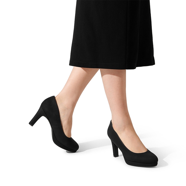 Platform Comfortable Mid Heel Pumps - BLACK-NUBUCK - 2