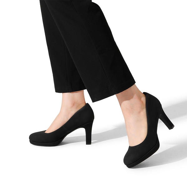 Platform Comfortable Mid Heel Pumps - BLACK-NUBUCK - 1