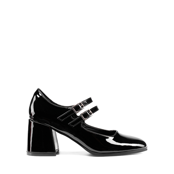 Double Straps Mary Janes Chunky Pumps - BLACK-PAT - 3