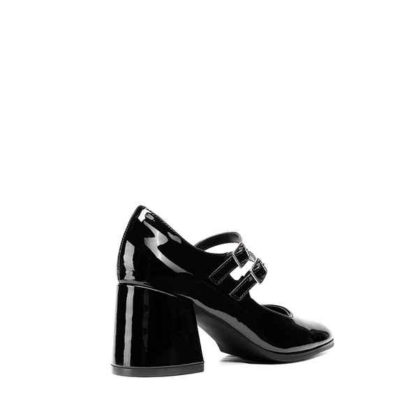 Double Straps Mary Janes Chunky Pumps - BLACK-PAT - 4